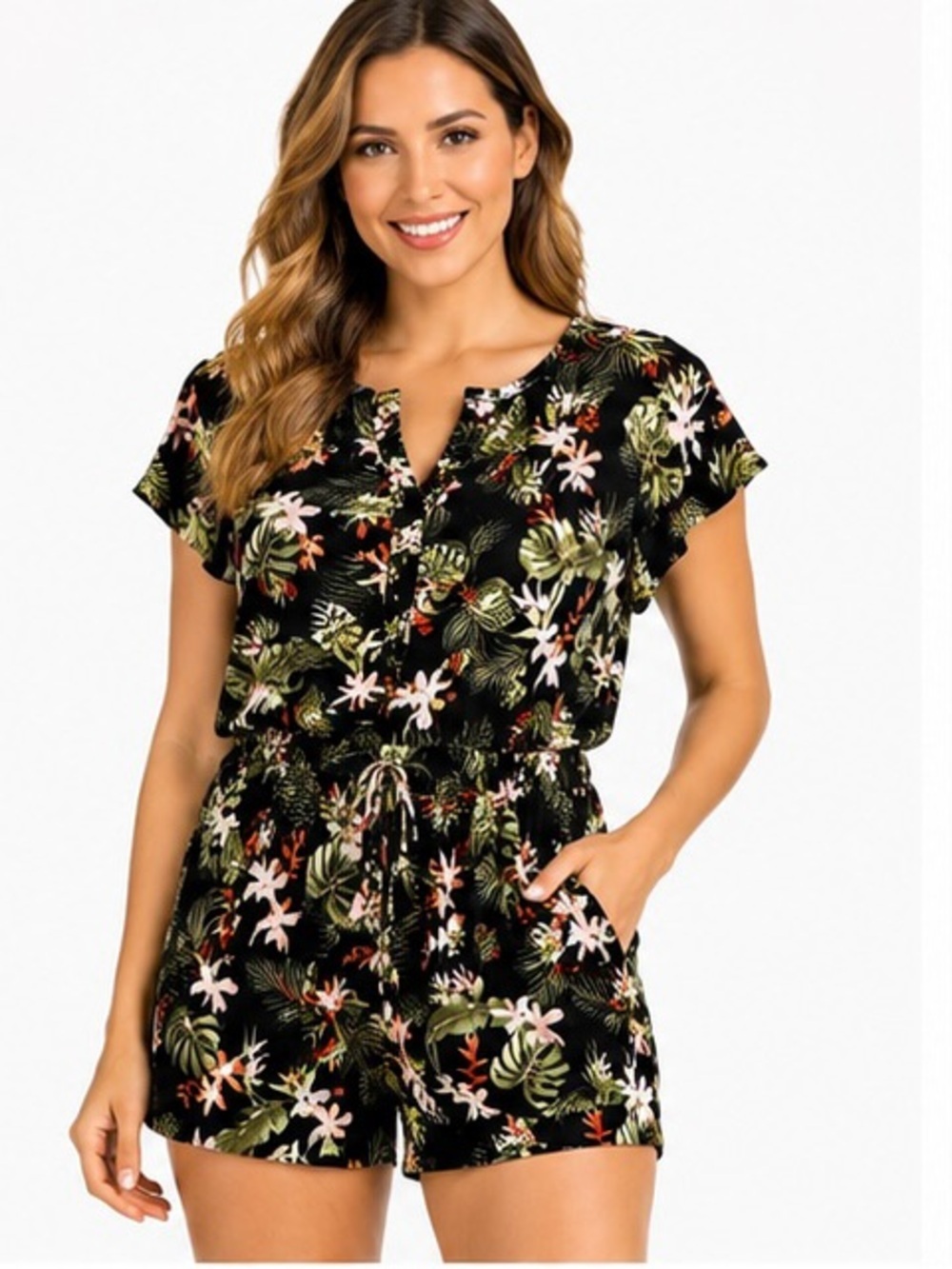 🌸Black Tropical Floral Romper